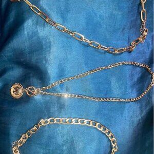 Gold Tone 3-Chain Multi-Layer Necklace Set